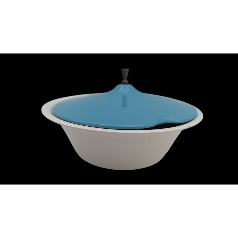 Vintage‎ MCM Bowl with Lid Serving Soup Teal Blue Lid 9.25 Inch Bowl atomic era